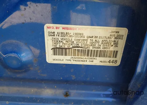 2010 Mitsubishi Lancer Sportback Gts from USA, damaged, VIN JA32X8HW1AU006541